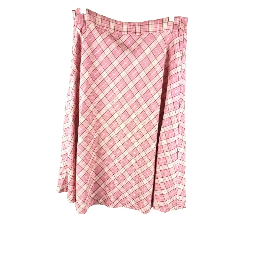 Vintage Allegra K Women's Skirt Size Large Pink Black Plaid Zip Side Flare...